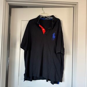 Ralph Lauren Men’s Black Polo Shirt with Blue Pony and Red Placket